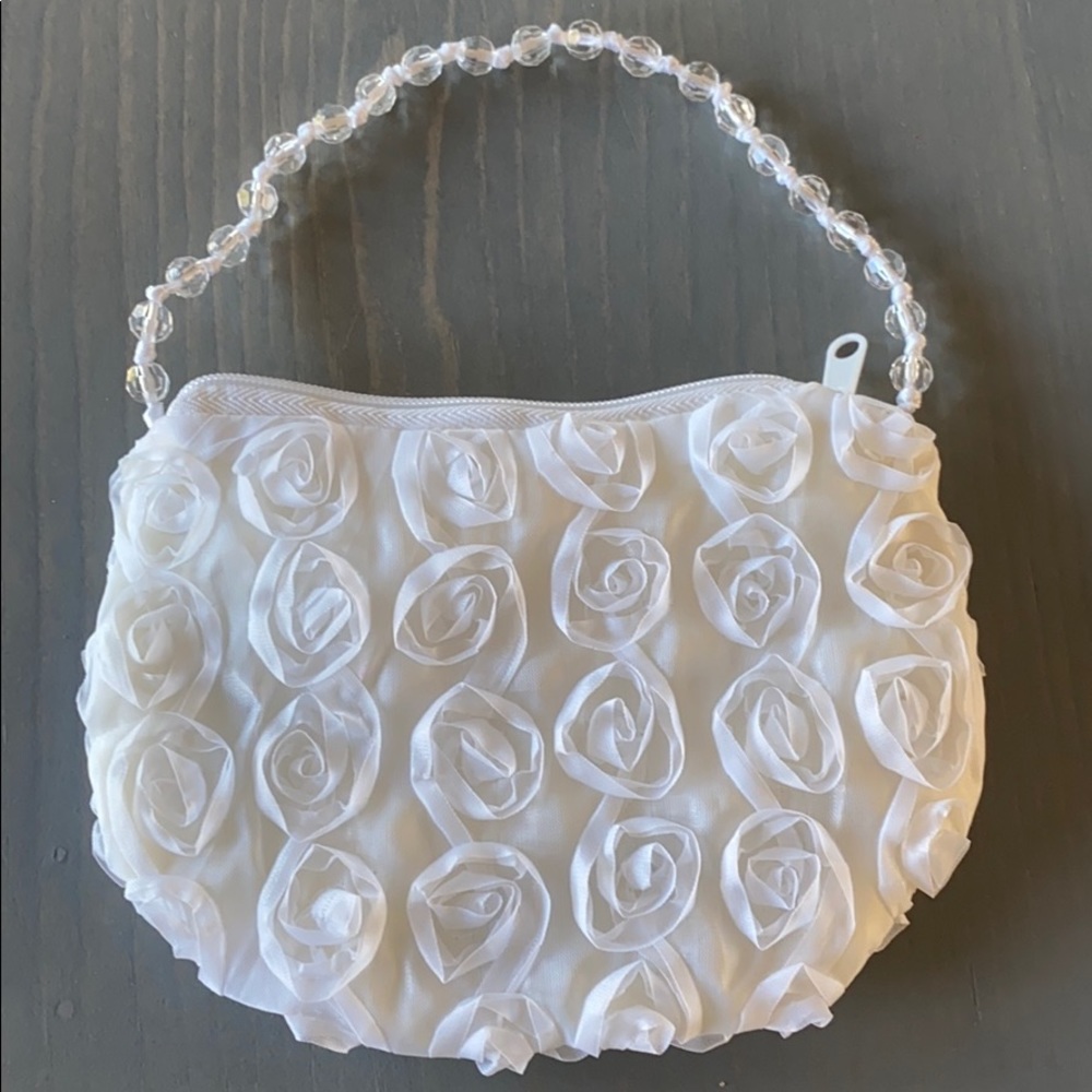 White rosette, bow and beaded NEW small purse. - Picture 2 of 2